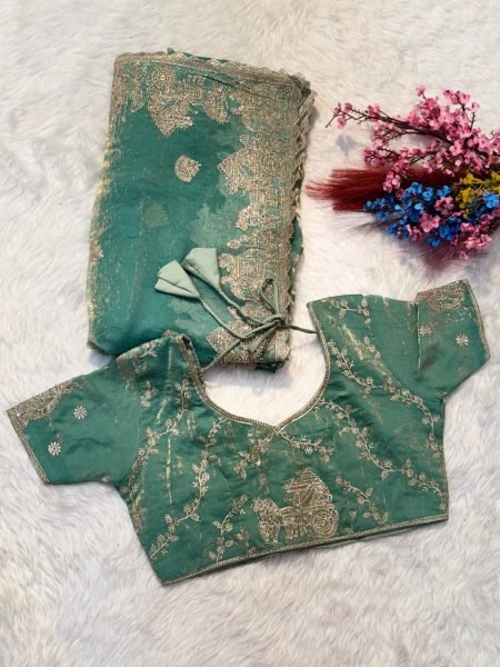 Modern Mint Green Fendy Crush Saree with Unstitched Blouse For Boutique Collection  Embroidery Sarees Wholesale