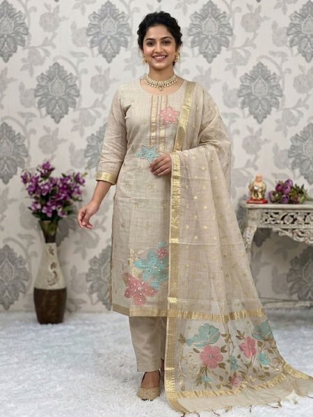 Modern Off White Festive Wear Embroidered Suit Set at Manufacturer Price 