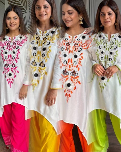 Modern Orange Designer Neutral Crepe Top with Farshi Salwar Set at Wholesale Rate CO ORD Sets