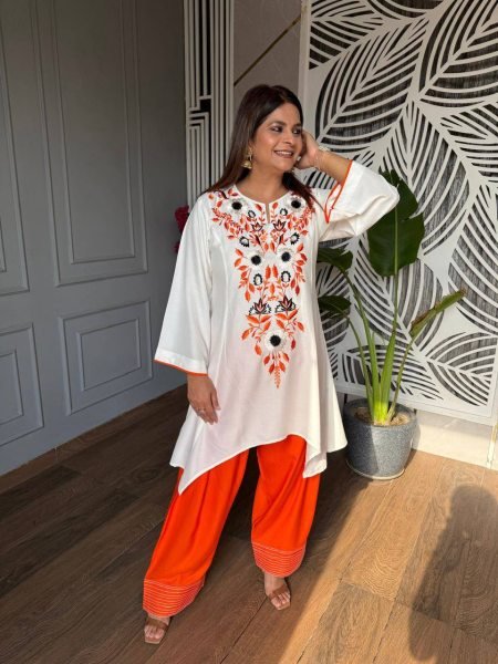 Modern Orange Designer Neutral Crepe Top with Farshi Salwar Set at Wholesale Rate CO ORD Sets
