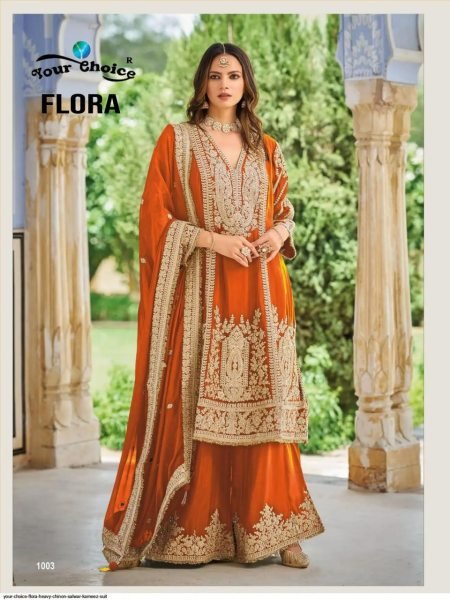 Modern Orange Heavy Chinon Three Piece Suit with Designer Sequins Work for Wedding Designer Plazzo Salwar Suits Wholesale