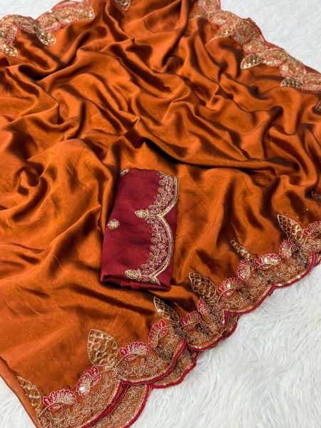 Modern Orange Rangoli Silk Saree with Matching Blouse at Factory Price Silk Sarees Wholesale