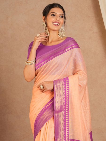 Modern Peach Banarasi Silk Saree with Matching Blouse Piece for Women Banarasi Saree Wholesale