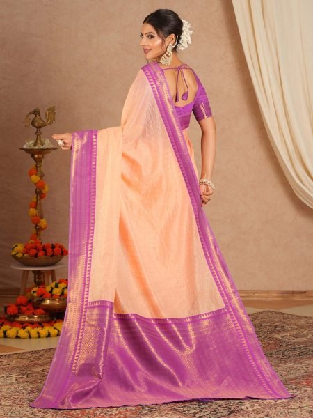 Modern Peach Banarasi Silk Saree with Matching Blouse Piece for Women Banarasi Saree Wholesale