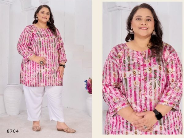 Modern Pink Casual Ethnic Top for Women in Extended Sizes Plus Size Kurti / Gown