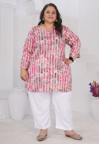 Modern Pink Casual Ethnic Top for Women in Extended Sizes Plus Size Kurti / Gown