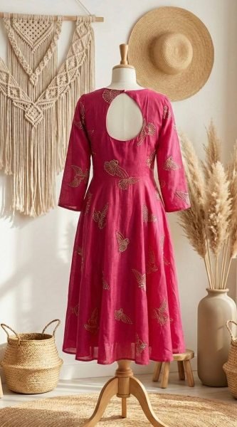 Modern Pink Chinnon Silk Embellished Gown with Unique Neckline for Festive Collection Anarkali Kurtis 
