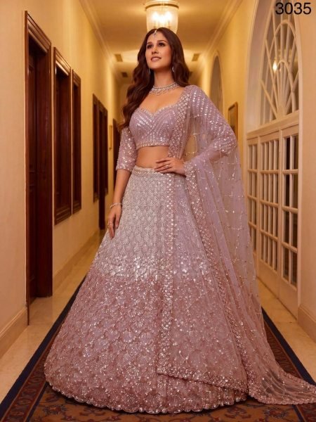 Modern Pink Designer Net Lehenga Choli with Sequins and Zari Embroidery For Bridal   Lehenga