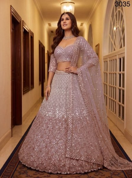 Modern Pink Designer Net Lehenga Choli with Sequins and Zari Embroidery For Bridal  Bridal Lehenga Choli