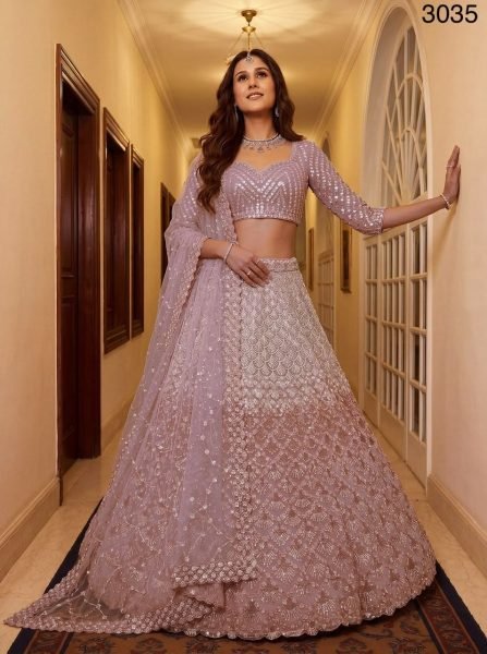 Modern Pink Designer Net Lehenga Choli with Sequins and Zari Embroidery For Bridal  Bridal Lehenga Choli