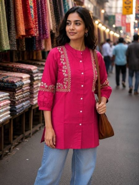 Modern Pink Women's Cotton Embroidered Kurti Collection For Daily Wear Kurtis