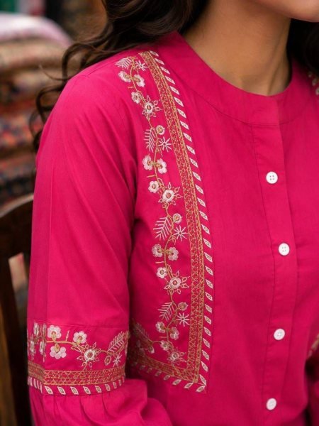 Modern Pink Women's Cotton Embroidered Kurti Collection For Daily Wear Tunics kurti