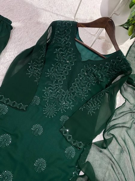 Modern Power Green Georgette Top with Flared Sarara and Dupatta Ready To Wear Collection