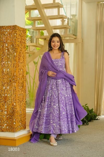 Modern Purple Stylish Digital Print Kurti Pant Dupatta Set for Boutique Buyers Anarkali Kurtis 