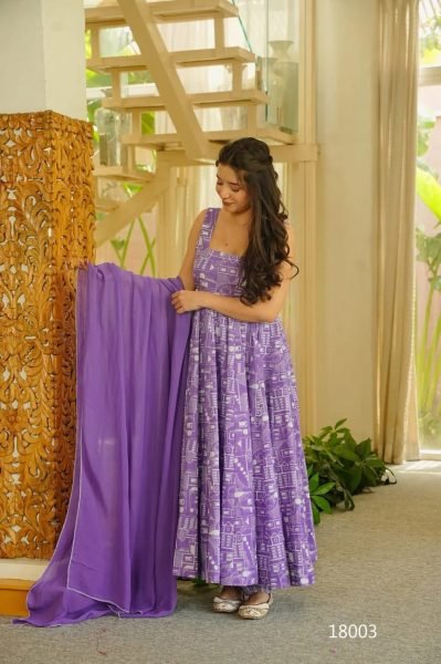 Modern Purple Stylish Digital Print Kurti Pant Dupatta Set for Boutique Buyers Anarkali Kurtis 