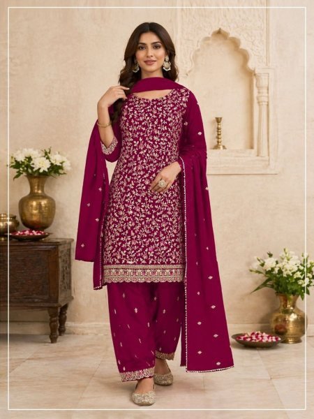 Modern Rani Pink Boutique Style Blooming Georgette Semi Stitched Salwar Suit 