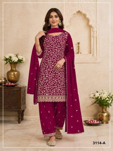 Modern Rani Pink Boutique Style Blooming Georgette Semi Stitched Salwar Suit Churidar Salwar Suits Wholesale