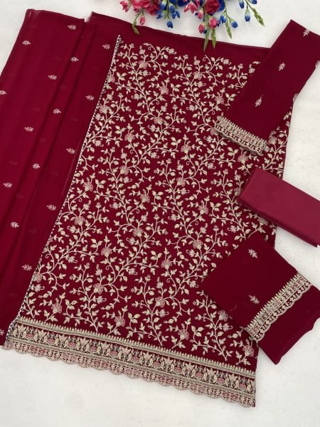 Modern Rani Pink Boutique Style Blooming Georgette Semi Stitched Salwar Suit Churidar Salwar Suits Wholesale