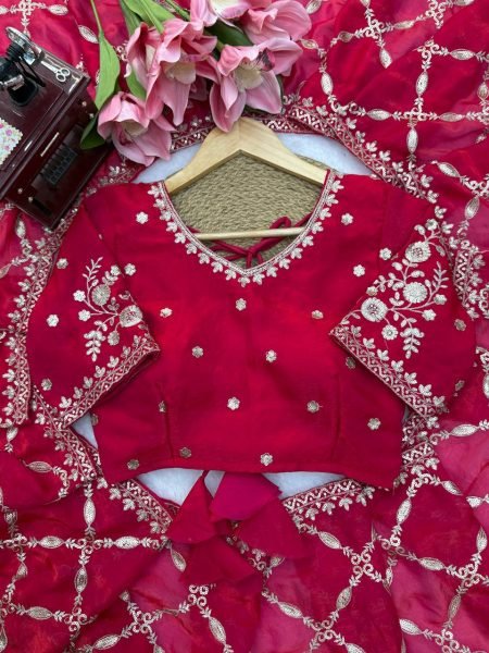 Modern Red Fendy Silk Saree with Intricate Thread Embroidery and Sequins Work Silk Sarees Wholesale