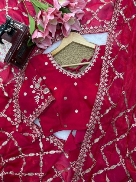 Modern Red Fendy Silk Saree with Intricate Thread Embroidery and Sequins Work Silk Sarees Wholesale