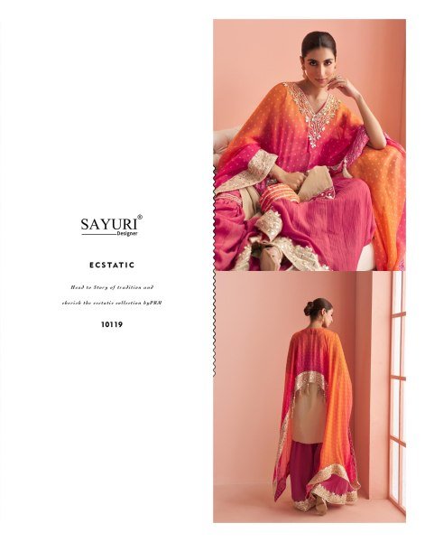 Modern Rani Pink Premium Pauncho Style Kaftan with Short and Sharara in Simar Silk Designer Plazzo Salwar Suits Wholesale