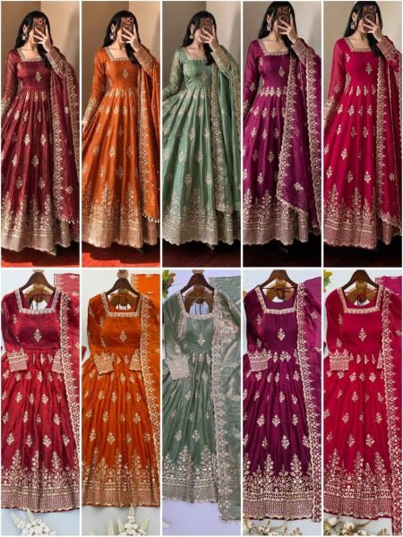 Modern Red Designer Fendy Silk Gown with 4 Meter at Wholesale Rate Ready To Wear Collection