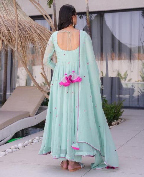 Modern Sky Blue Embroidered Chiffon Suit at Best Rates Embroidery Kurtis 