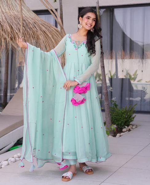 Modern Sky Blue Embroidered Chiffon Suit at Best Rates Embroidery Kurtis 