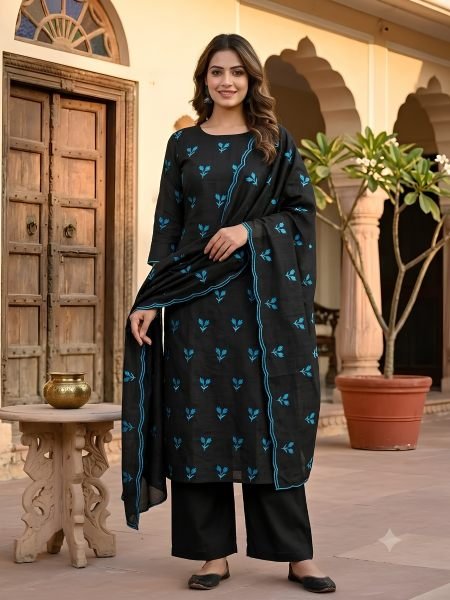 Modern Sky Blue Vichitra Silk Multi Work 3 Piece Suit Set at Wholesale Rate Dress Material 