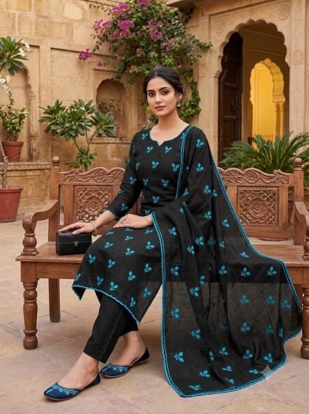 Modern Sky Blue Vichitra Silk Multi Work 3 Piece Suit Set at Wholesale Rate Color Set Matching Dress Material Wholesale