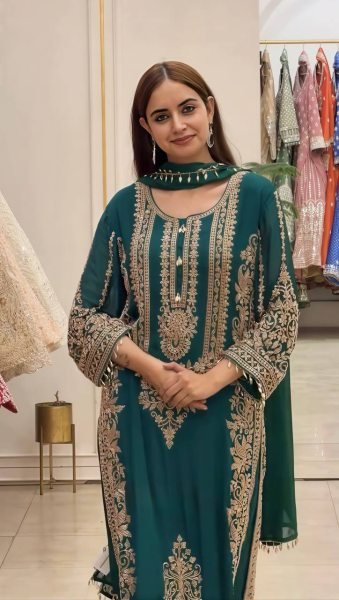 Modern Teal Faux Georgette Embroidered Suit Set with Dupatta Using Latkan And Embroidery Work Ready To Wear Collection