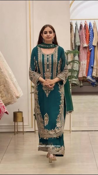 Modern Teal Faux Georgette Embroidered Suit Set with Dupatta Using Latkan And Embroidery Work Ready To Wear Collection