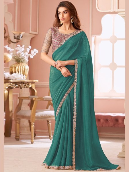 Modern Teal Green Trending Party Wear Saree Collection for Boutiques Sarees 