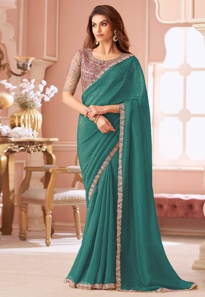 Modern Teal Green Trending Party Wear Saree Collection for Boutiques Designer Wedding Sarees Wholesale