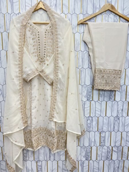 Modern White Ready to Wear Sequence Work Georgette Suit Set for wholesalers Ready To Wear Collection