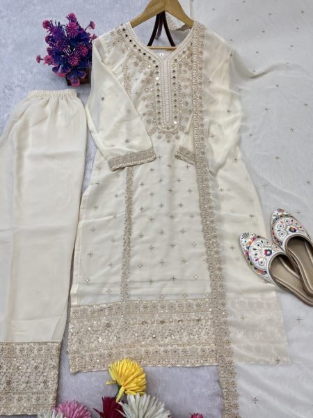 Modern White Ready to Wear Sequence Work Georgette Suit Set for wholesalers Ready To Wear Collection