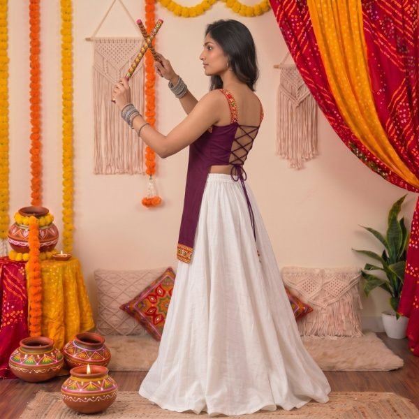 Modern Wine Navratri Short Kurti Collection with Designer Back Dori and Lace Border Finish Tunics kurti