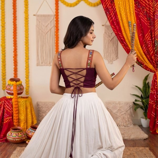 Modern Wine Navratri Short Kurti Collection with Designer Back Dori and Lace Border Finish Tunics kurti