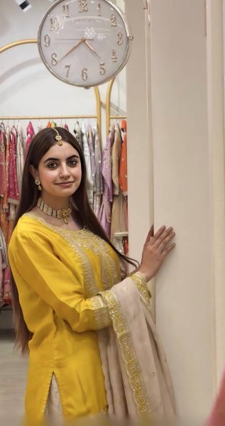 Modern Yellow Chinnon Silk 3 Piece Suit Set with Heavy Embroidery Work For Diwali Festival Ready To Wear Collection