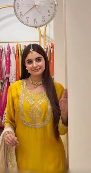 Modern Yellow Chinnon Silk 3 Piece Suit Set with Heavy Embroidery Work For Diwali Festival Ready To Wear Collection