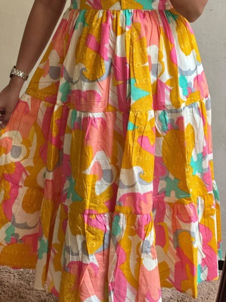 Modern Yellow Comfortable Soft Cotton Printed Long Gown with Full Lining for Casual Wear Western Ladies Top Wholesale
