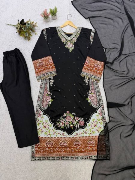 Modish Black Designer Pakistani Kurti Set with Sequin Embroidery and Pant at Manufacturer Rate Ready To Wear Collection