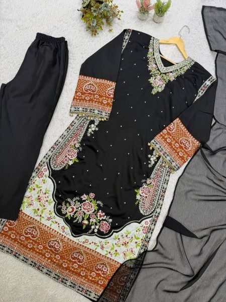 Modish Black Designer Pakistani Kurti Set with Sequin Embroidery and Pant at Manufacturer Rate Ready To Wear Collection