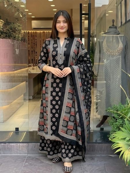 Modish Black Premium Cotton Anarkali Kurti with Embroidery Work on Neck at Wholesale 