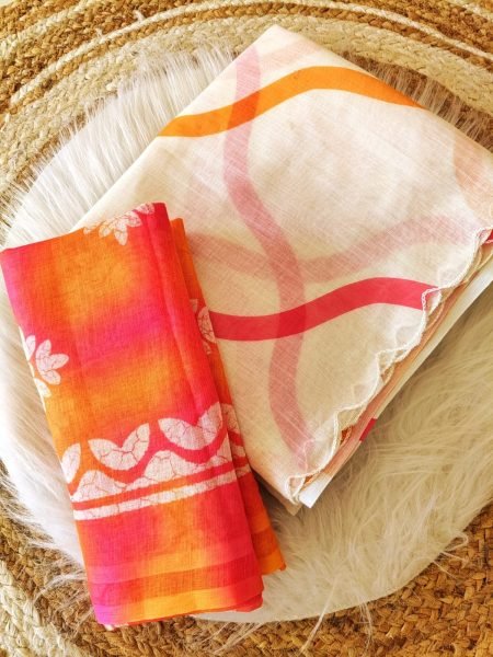 Modish Cream Designer Linen Lehariya Saree with Digital Print Blouse For Festival Printed Cotton Sarees Wholesale