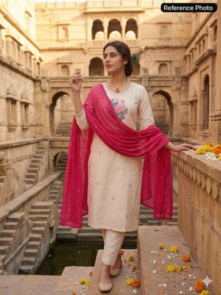 Modish Cream Khadi Cotton Kurti Pant Dupatta Set with Embroidery For Special occasions  Cotton Kurtis Wholesale