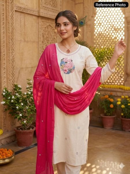 Modish Cream Khadi Cotton Kurti Pant Dupatta Set with Embroidery For Special occasions  Cotton Kurtis Wholesale