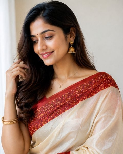 Modish Cream Soft Chinon Print Saree with Designer Pallu and Maroon Blouse Printed Cotton Sarees Wholesale