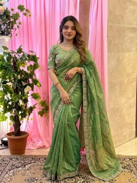 Modish Green Premium Fendy Satin Silk Saree at Manufacturer Rate Shop by Occasion