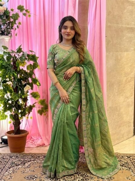 Modish Green Premium Fendy Satin Silk Saree at Manufacturer Rate Designer Wedding Sarees Wholesale